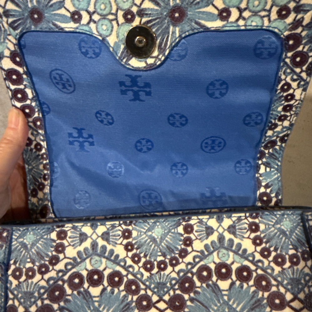 Tory Burch Blue Floral Coated Canvas Crossbody/Shoulder Bag - Picture 7 of 8